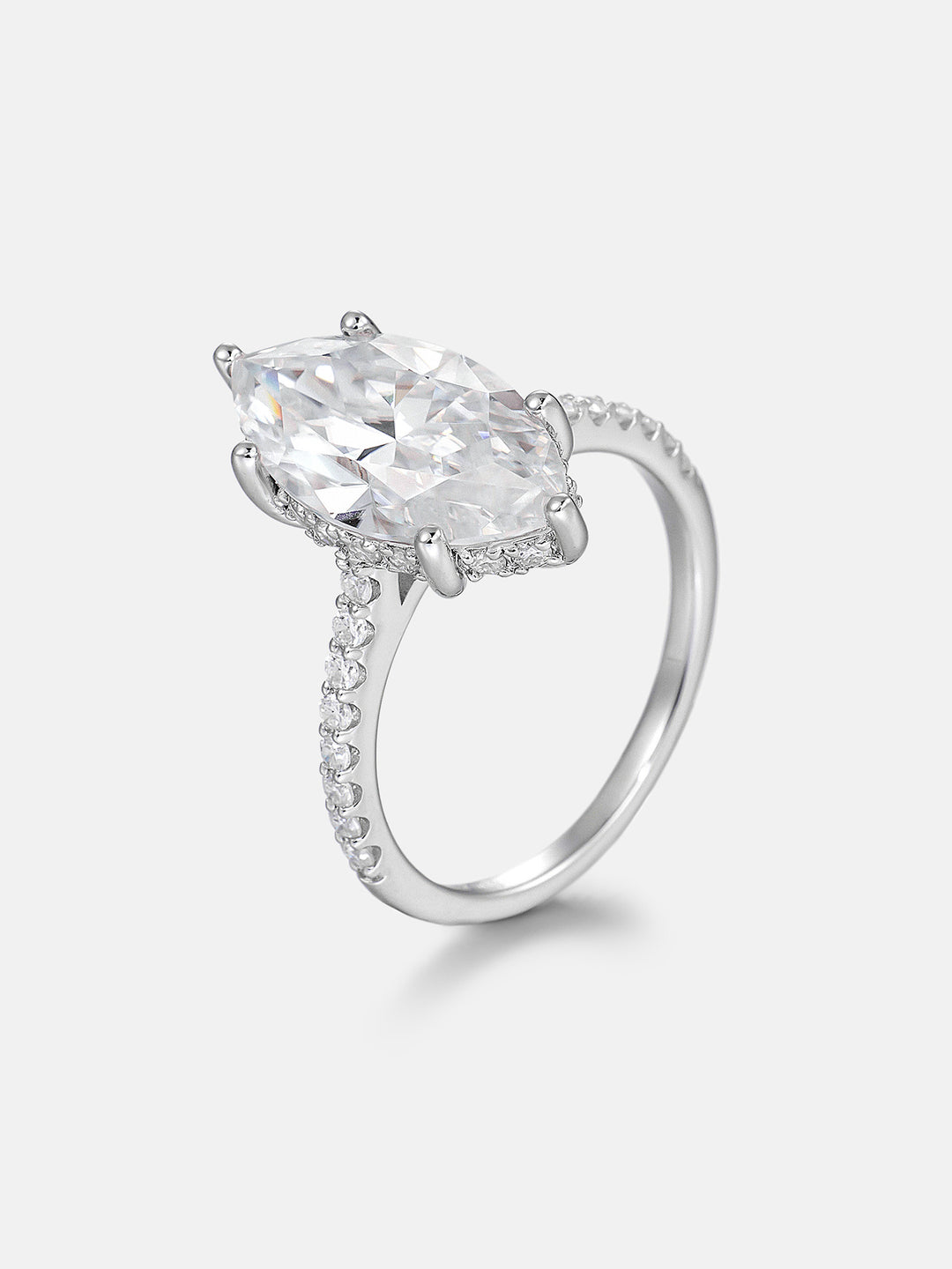 5CT Marquise Solitaire Moissanite Pave Ring