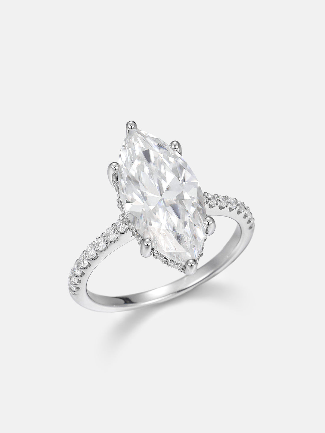 5CT Marquise Solitaire Moissanite Pave Ring