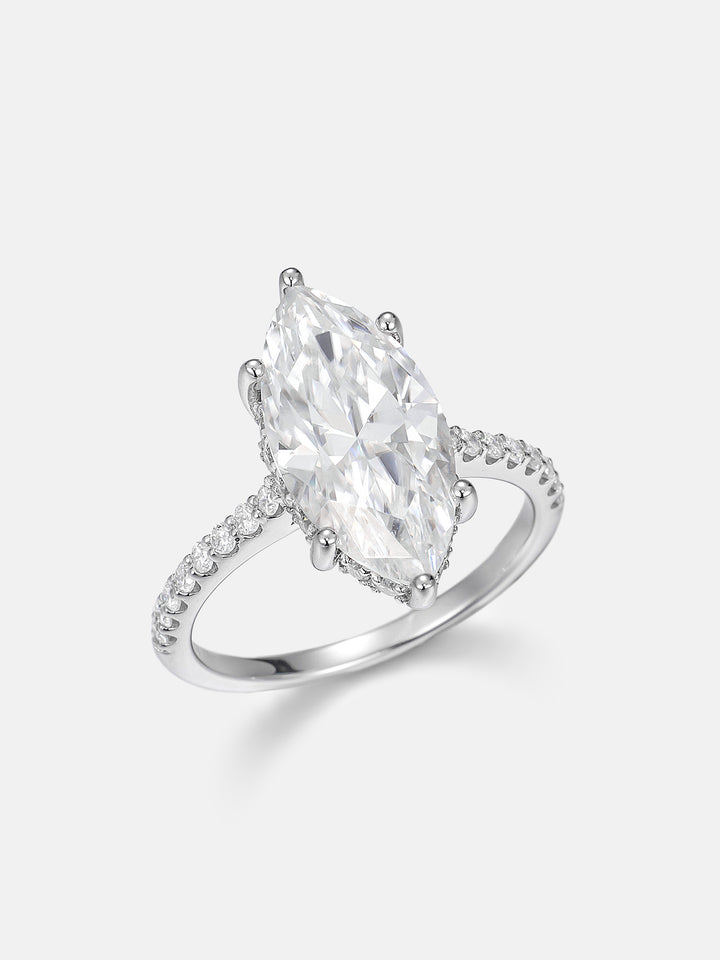 5CT Marquise Solitaire Moissanite Pave Ring