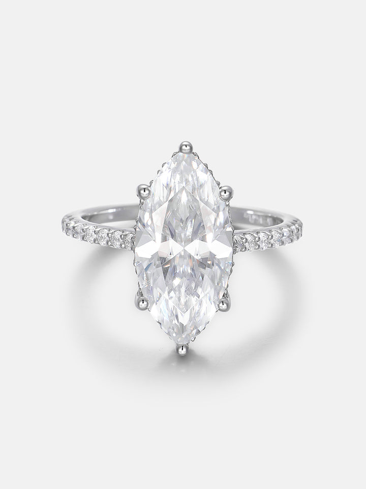 5CT Marquise Solitaire Moissanite Pave Ring