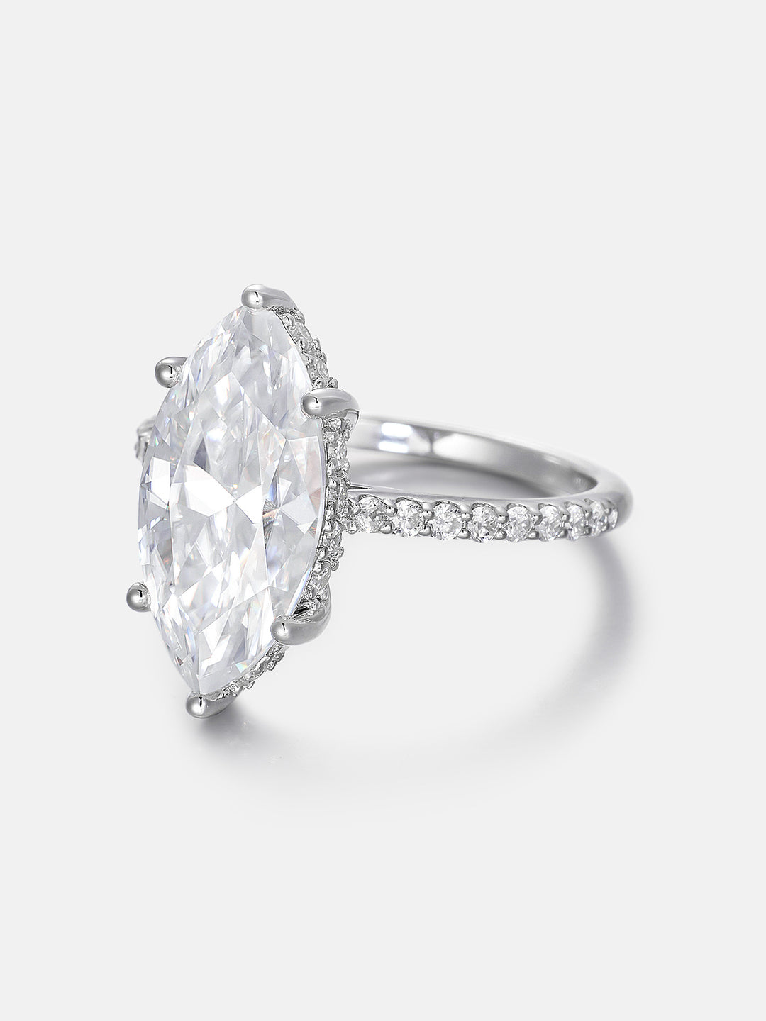 5CT Marquise Solitaire Moissanite Pave Ring