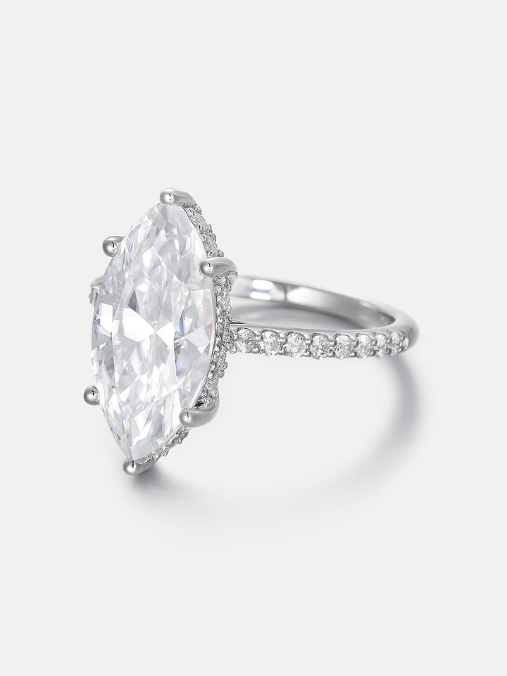 5CT Marquise Solitaire Moissanite Pave Ring