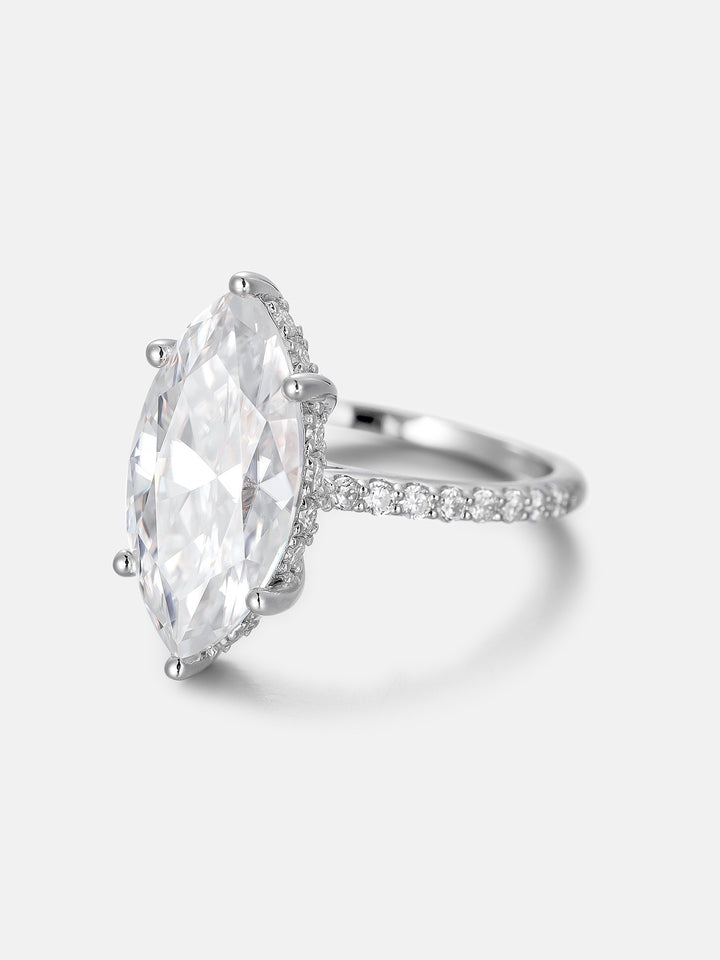 5CT Marquise Solitaire Moissanite Pave Ring