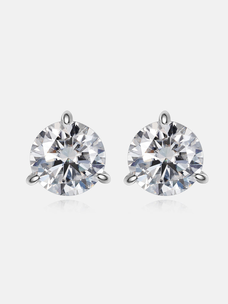 5CT Round Moissanite Three Claw Stud Earrings