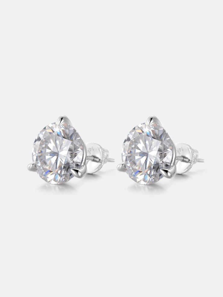 5CT Round Moissanite Three Claw Stud Earrings