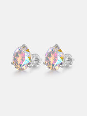 5CT Round Rainbow Moissanite Three Claw Stud Earrings