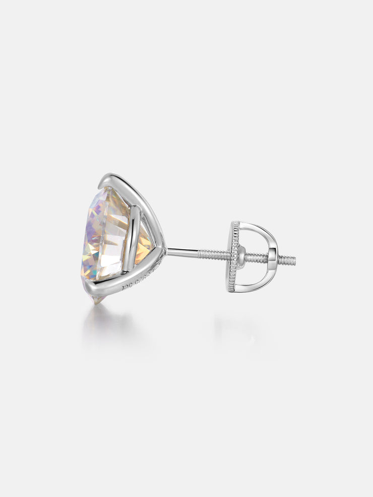 5CT Round Rainbow Moissanite Three Claw Stud Earrings