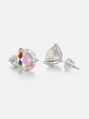 5CT Round Rainbow Moissanite Three Claw Stud Earrings