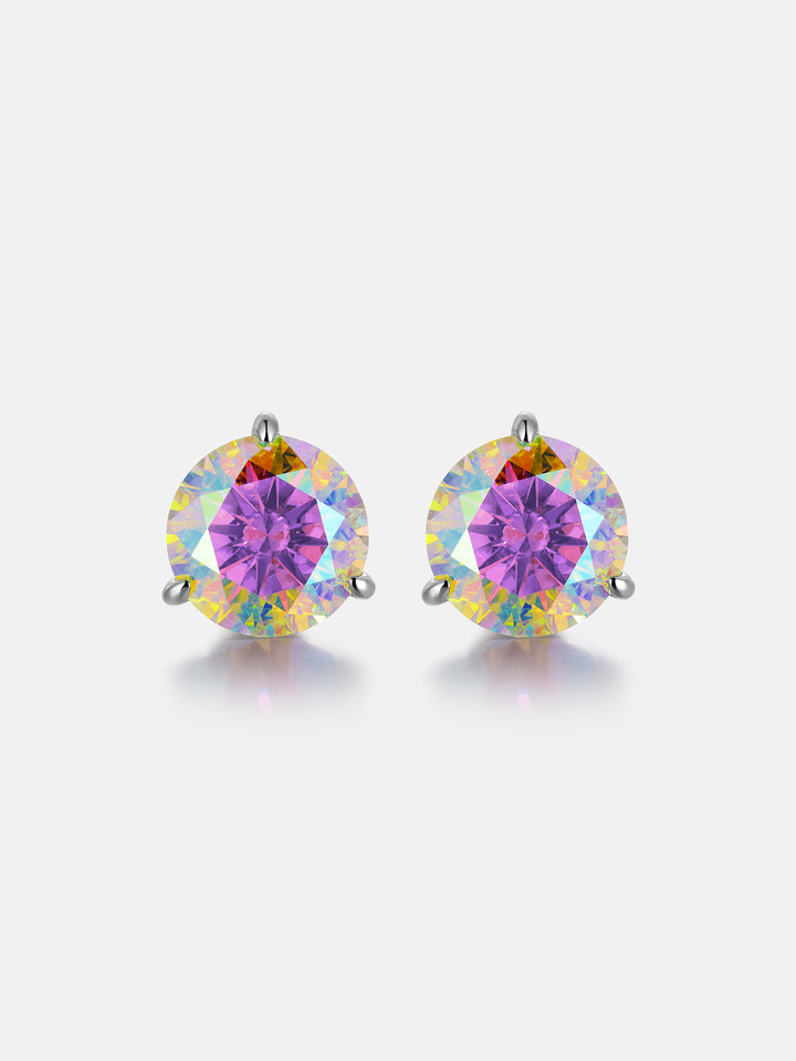 5CT Round Rainbow Moissanite Three Claw Stud Earrings