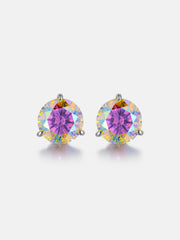 5CT Round Rainbow Moissanite Three Claw Stud Earrings