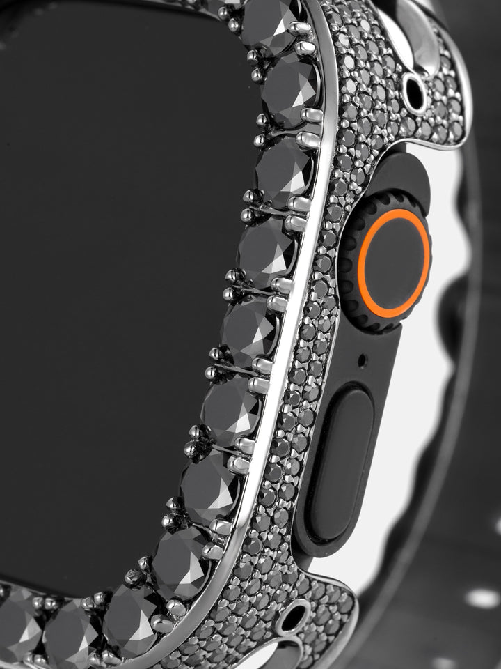 5MM Black Moissanite Bezel Case With Side Stones For 49mm Apple Watch Ultra 1/2/3