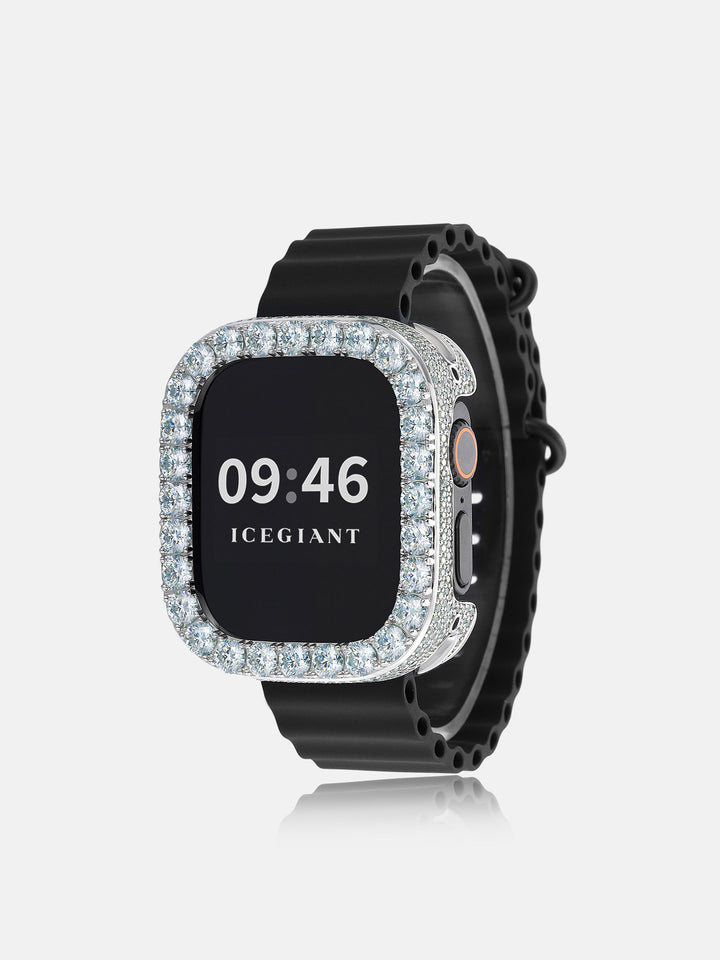 5MM Blue Moissanite Bezel Case With Side Stones For 49mm Apple Watch Ultra 1/2/3