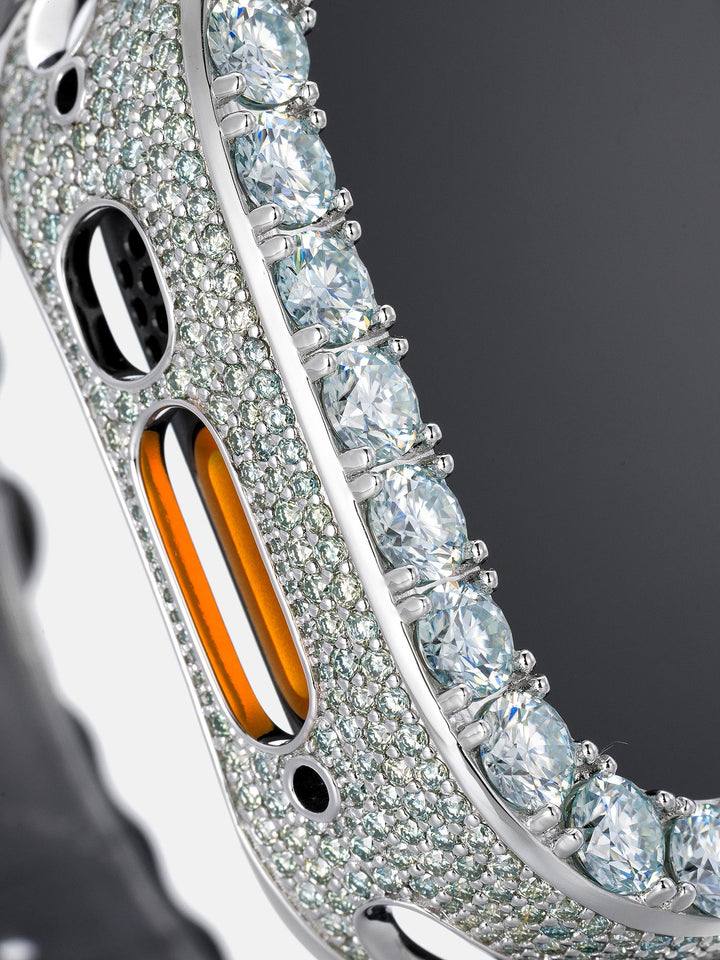 5MM Blue Moissanite Bezel Case With Side Stones For 49mm Apple Watch Ultra 1/2/3