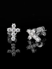 14K Solid Gold Micro Cross Moissanite Stud Earring