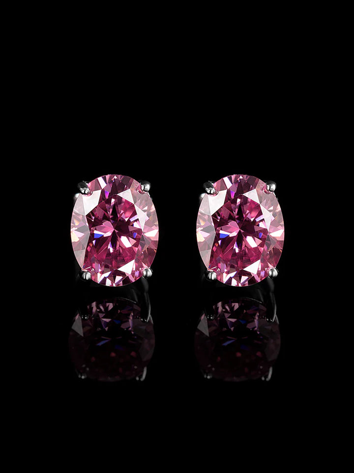 S925 Pink Moissanite Oval Cut Stud Earrings - 4 Carat Total