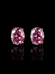 S925 Pink Moissanite Oval Cut Stud Earrings - 4 Carat Total