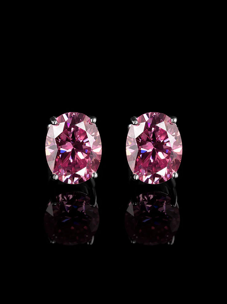 S925 Pink Moissanite Oval Cut Stud Earrings - 4 Carat Total