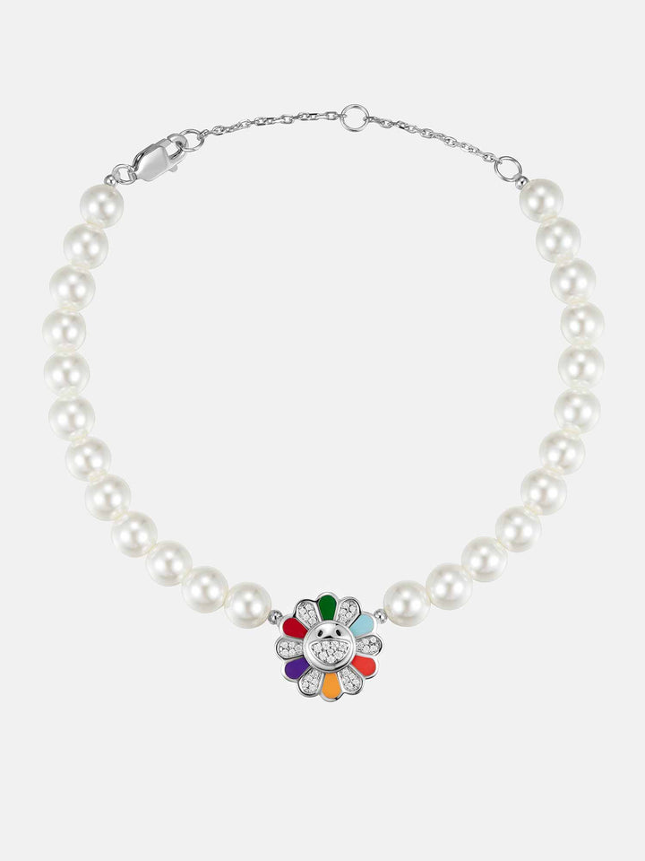925 Sterling Silver Moissanite Sunflower Pearl Bracelet