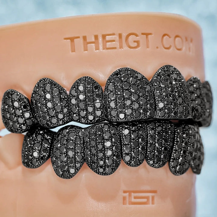 Custom Pave/Honeycomb Black Moissanite Grillz