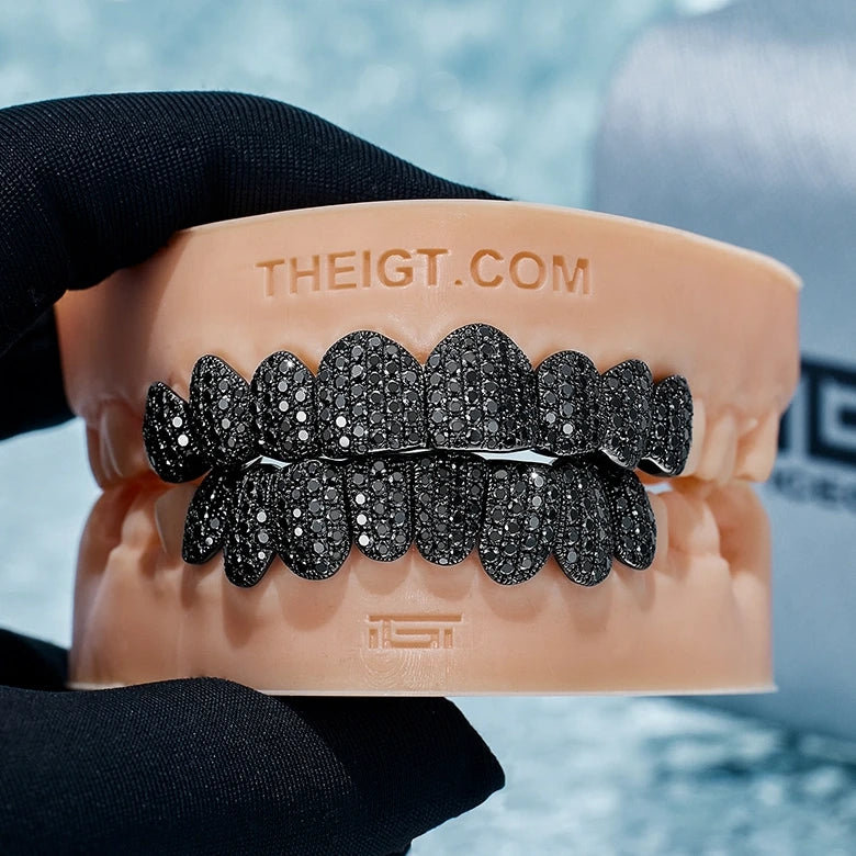 Custom Pave/Honeycomb Black Moissanite Grillz