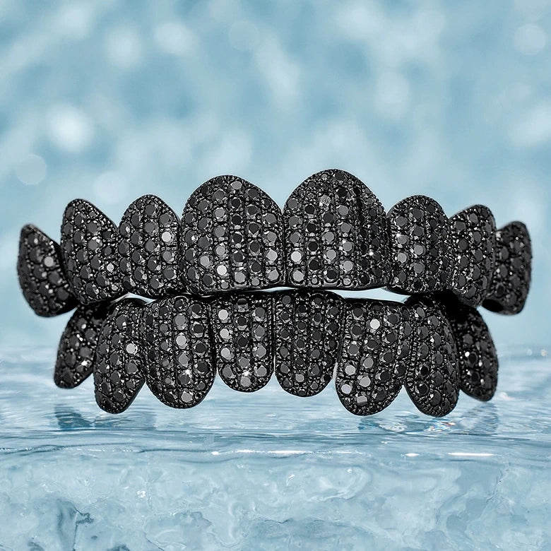 Custom Pave/Honeycomb Black Moissanite Grillz