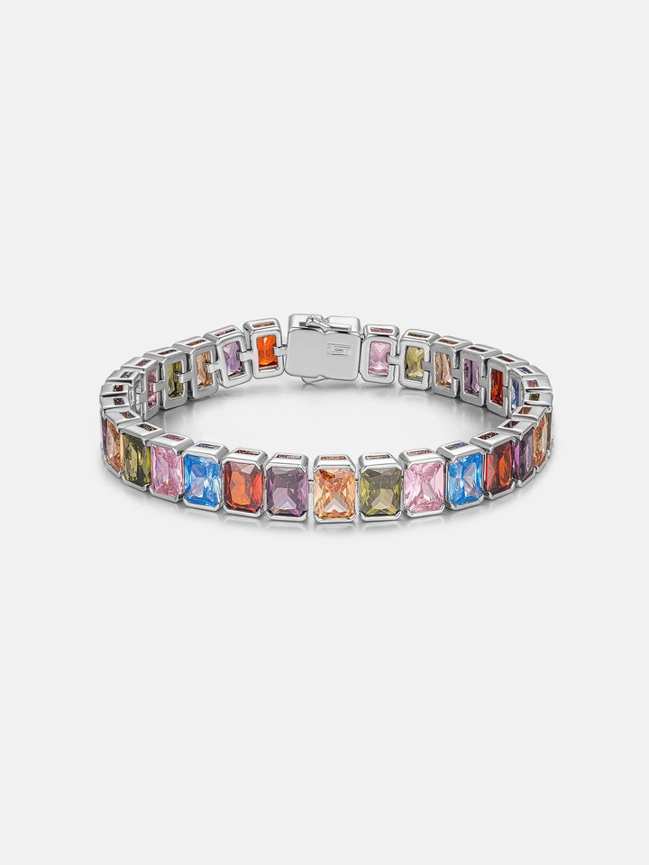 S925 Colored Gemstones Emerald Cut Tennis Bracelet