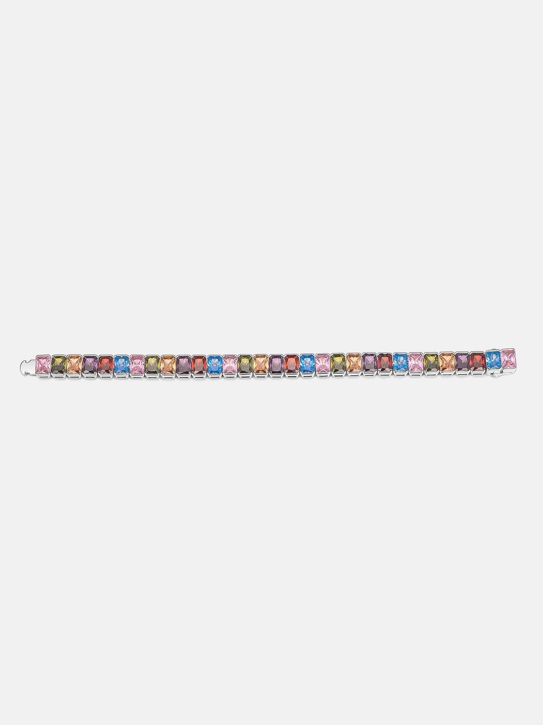 S925 Colored Gemstones Emerald Cut Tennis Bracelet