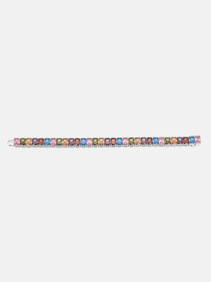 S925 Colored Gemstones Emerald Cut Tennis Bracelet