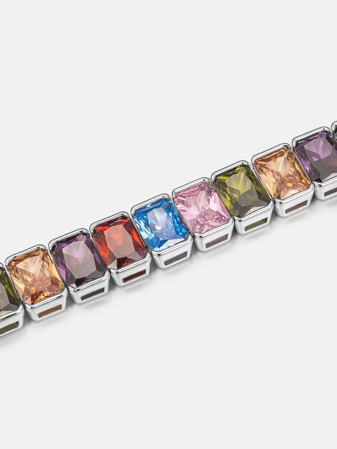S925 Colored Gemstones Emerald Cut Tennis Bracelet