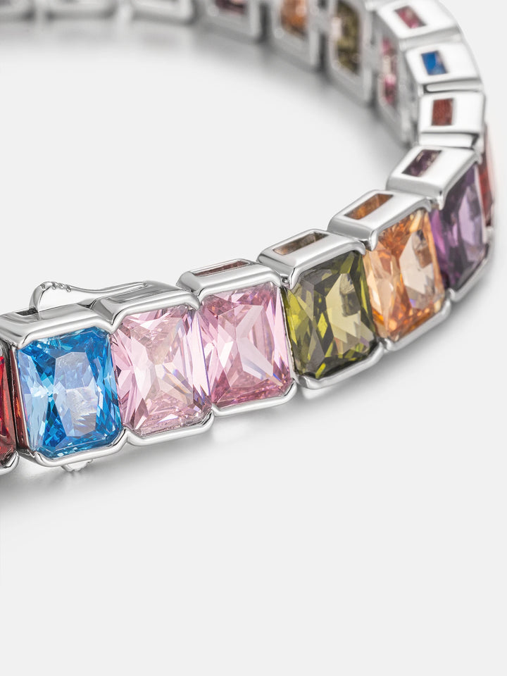 S925 Colored Gemstones Emerald Cut Tennis Bracelet