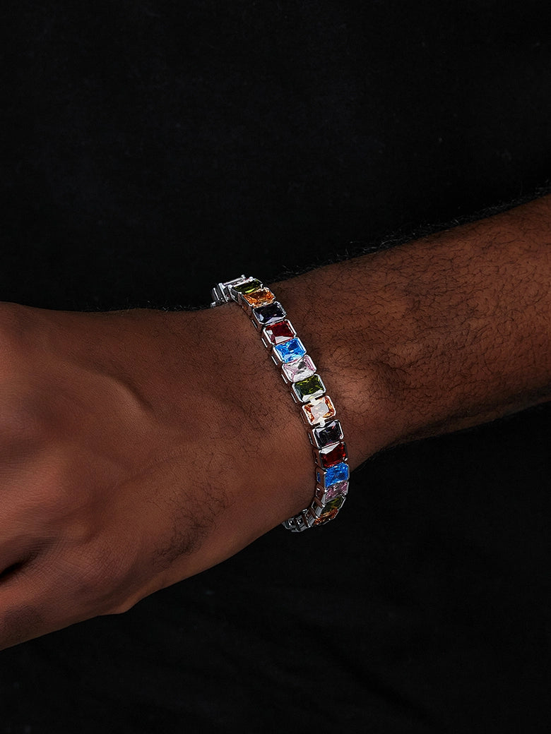 S925 Colored Gemstones Emerald Cut Tennis Bracelet