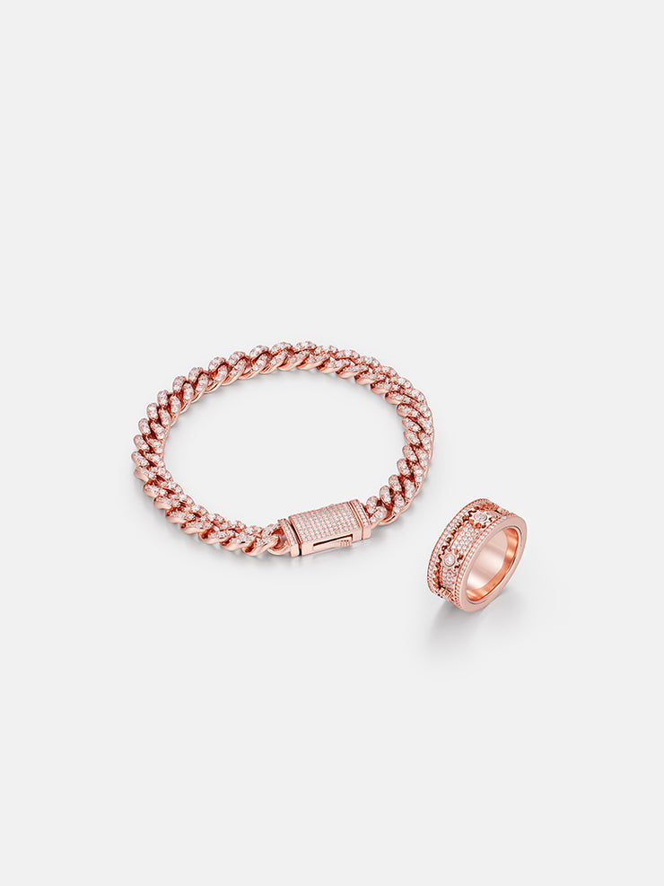 Rose Gold Plating Moissanite Bracelet & Ring Set [2PCS/SET]