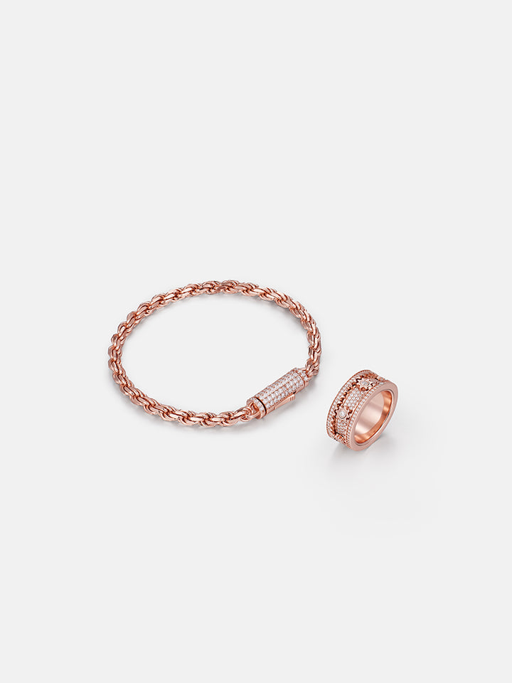 Rose Gold Plating Moissanite Bracelet & Ring Set [2PCS/SET]