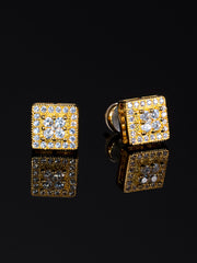 2 Pairs Pack White / Yellow Gold Convex Square Earrings