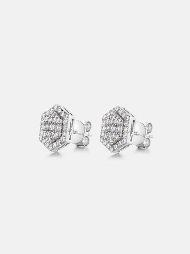 Baguette & Round Moissanite Hexagon Earrings