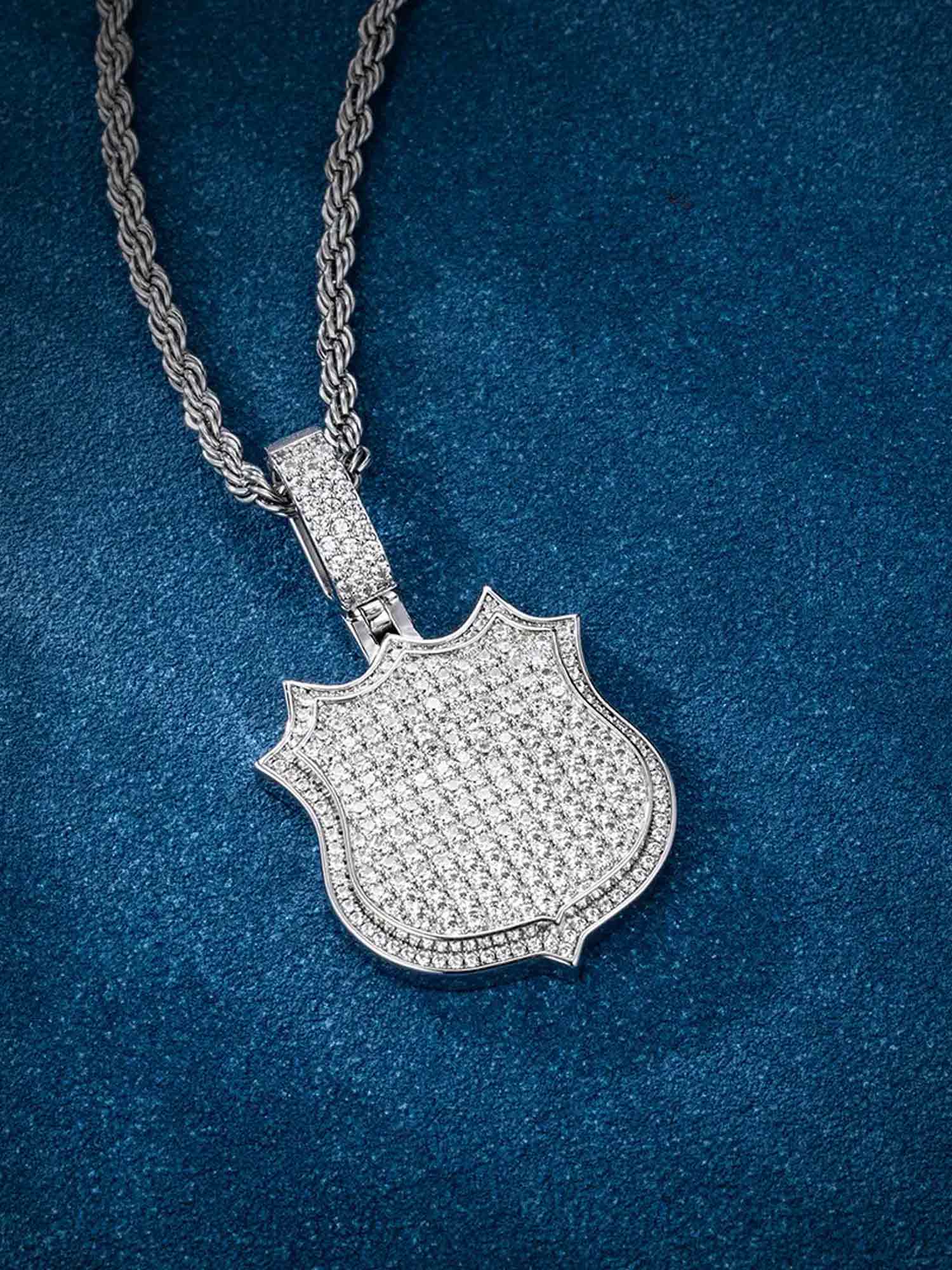 925 Sterling Silver Moissanite Shield Pendant