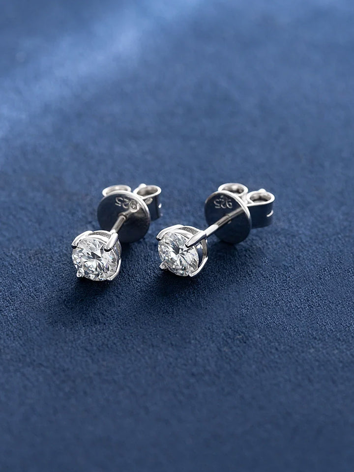 925 Sterling Silver Round Cut Moissanite Earrings-1.00CT Total