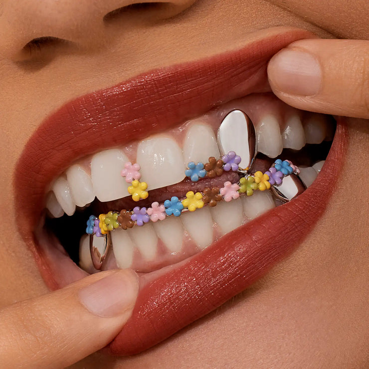 COLORFUL FLORAL ENAMEL FANG GRILLZ