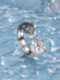 6CT Cushion Cut Moissanite Leopard Head Open Ring