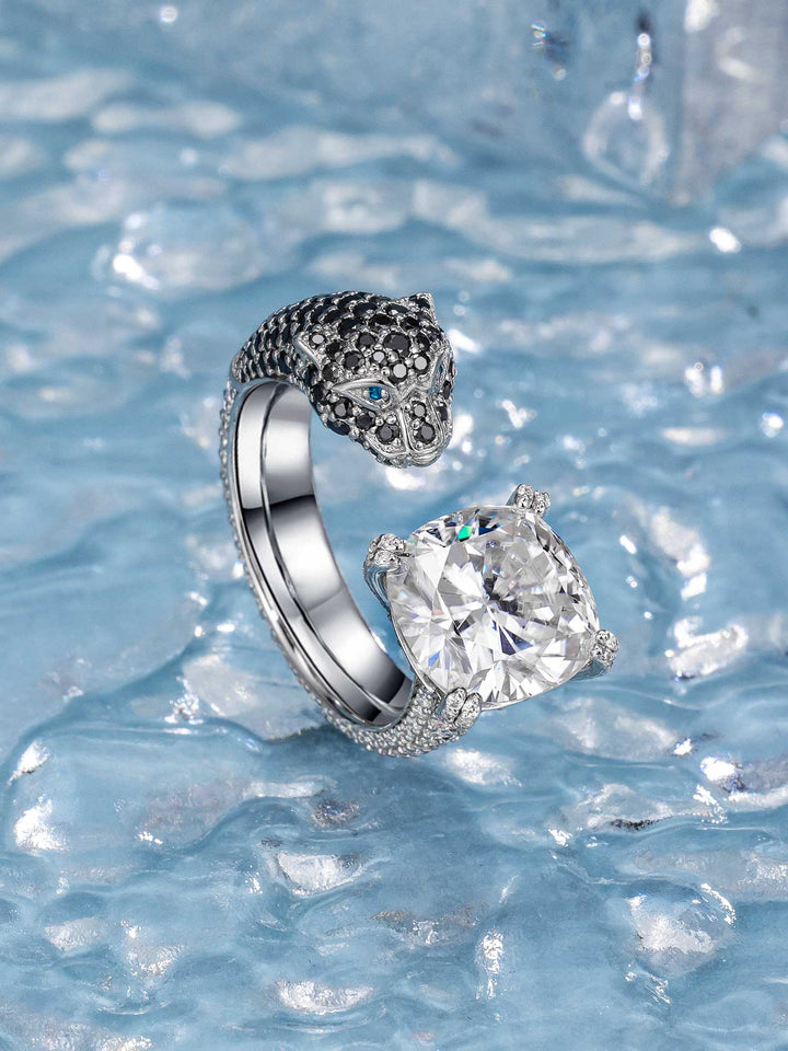 6CT Cushion Cut Moissanite Leopard Head Open Ring