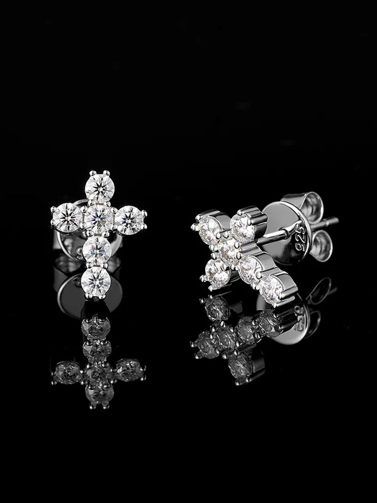 Micro Cross Moissanite Stud Earring