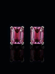 S925 Pink Moissanite Emerald Cut  Stud Earrings-4.00 Carat Total