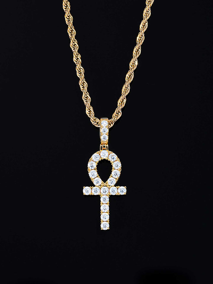 925 Sterling Silver Moissanite Ankh Pendant 2.0ct