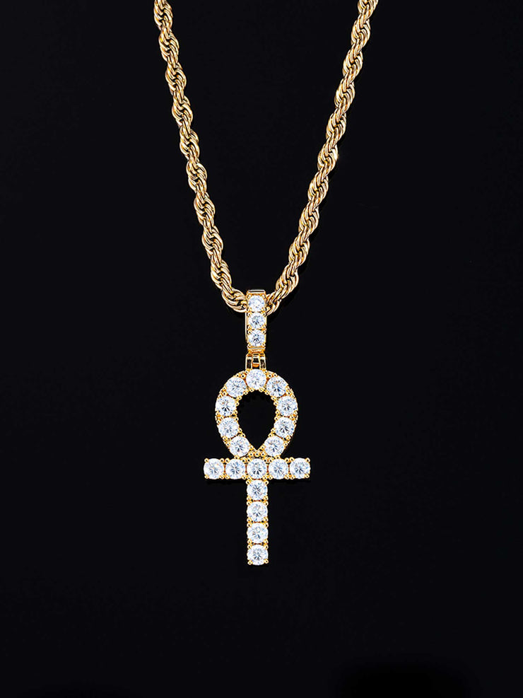 925 Sterling Silver Moissanite Ankh Pendant 2.0ct