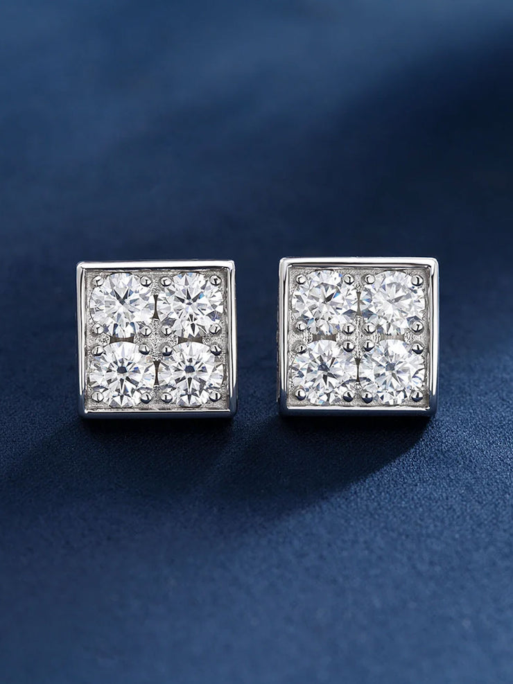 S925 Round Cut Moissanite Square Earrings