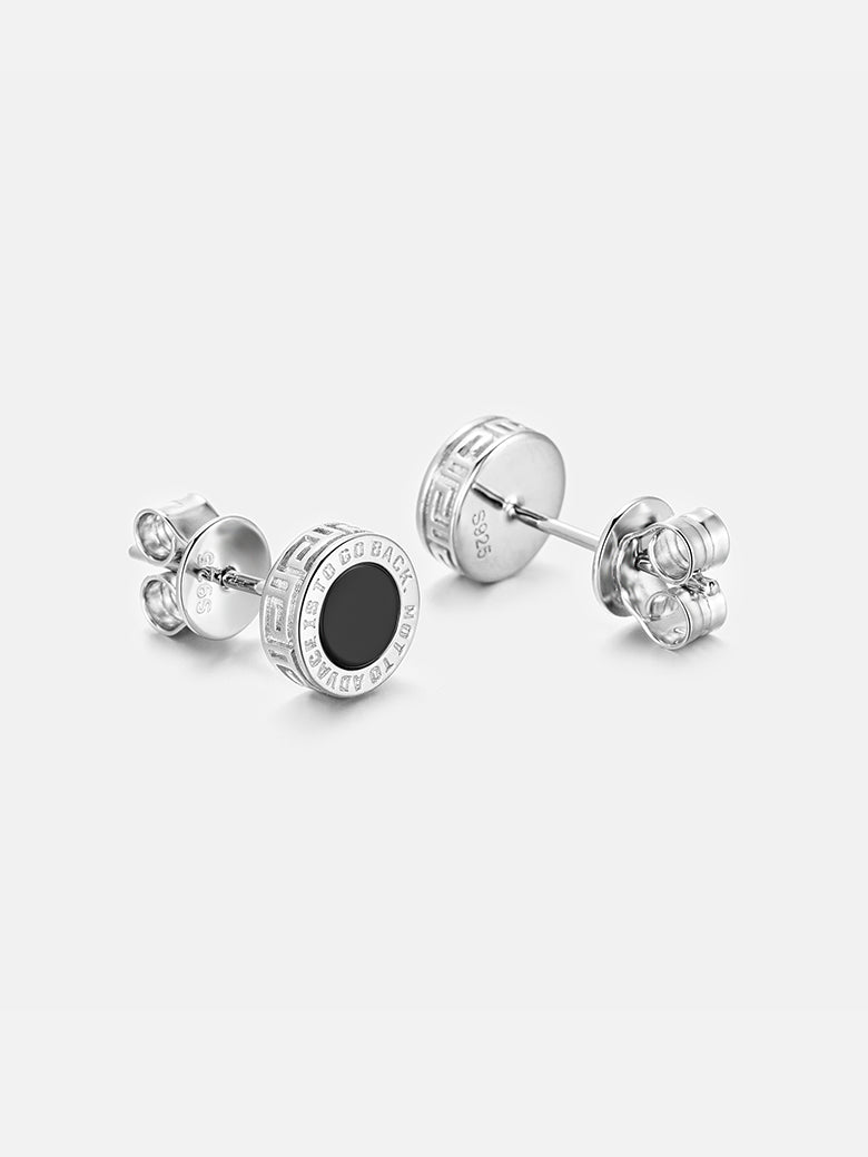 Round Black Agate Stud Earrings