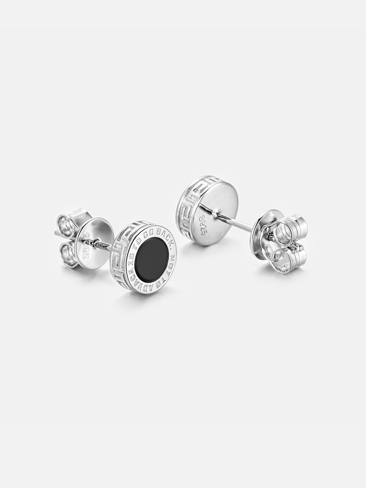 Round Black Agate Stud Earrings