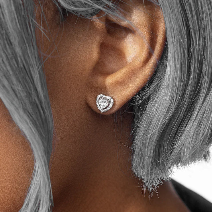 S925 Moissanite Heart Shaped Halo Earrings