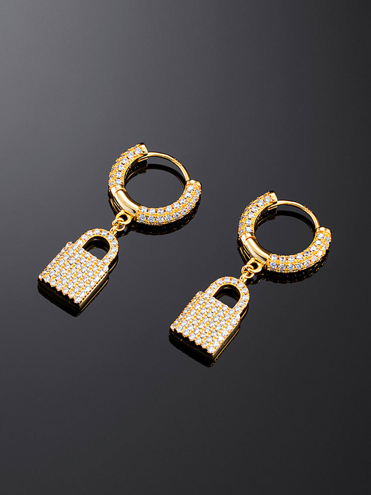 925 Sterling Silver Iced Lock Earrings