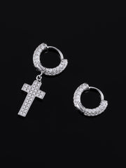 925 Sterling Silver Double Sided-drill Cross Earrings with Small Hoop